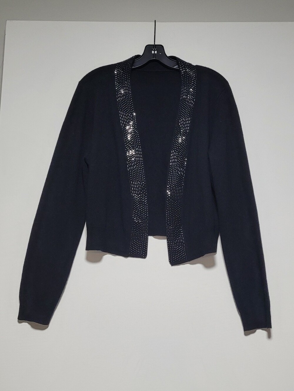 Luxurious Cashmere Black Women's Embellished Open Cardigan Sweater